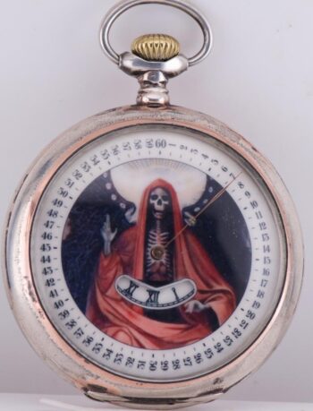 RARE MEMENTO MORI DIGITAL JUMP-HOUR Invar POCKET WATCH Silver 