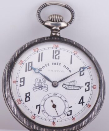 Antique 1930s ORATOR Silver & Niello German Tank Brigade Officer's Pocket Watch