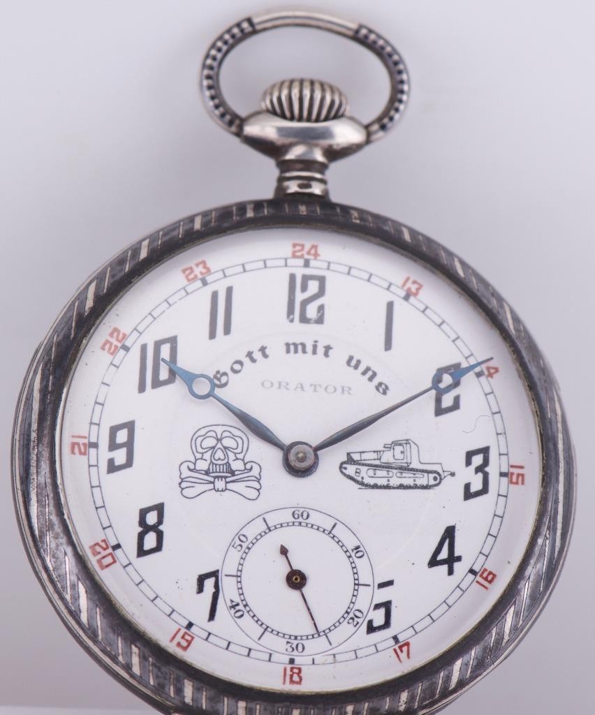 Antique 1930s ORATOR Silver & Niello German Tank Brigade Officer's Pocket Watch