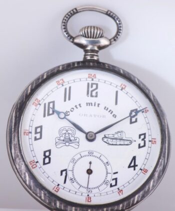 Antique 1930s ORATOR Silver & Niello German Tank Brigade Officer's Pocket Watch