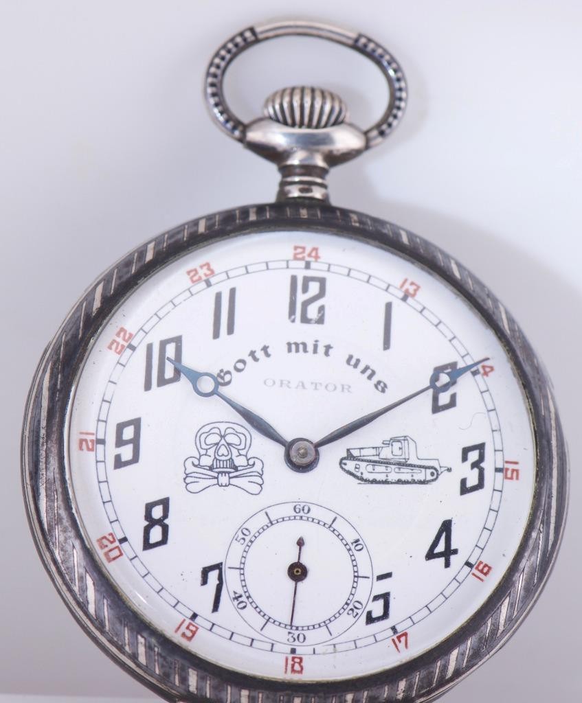 Antique 1930s ORATOR Silver & Niello German Tank Brigade Officer's Pocket Watch