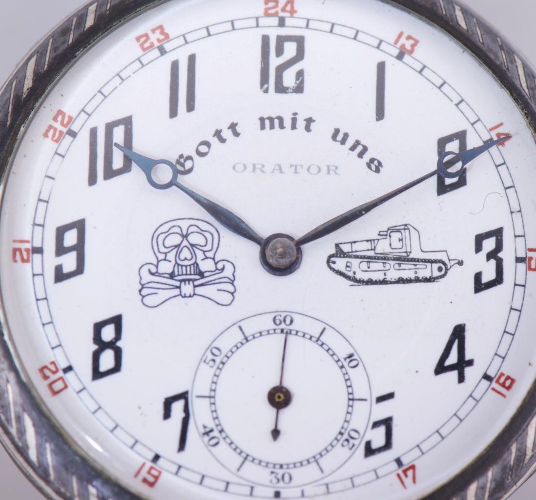 Antique 1930s ORATOR Silver & Niello German Tank Brigade Officer's Pocket Watch