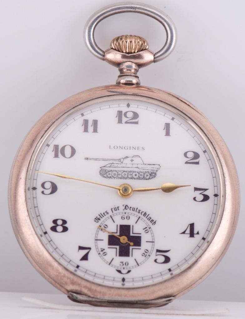 ANTIQUE 1930s LONGINES Silver "9 Grands Prix" Pocket Watch – German Tank Brigade
