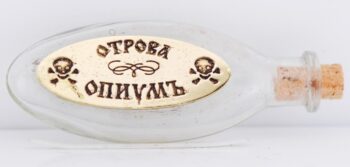 RARE Antique Victorian Era Apothecary Poison Bottle – Opium -Skull Warning Tag