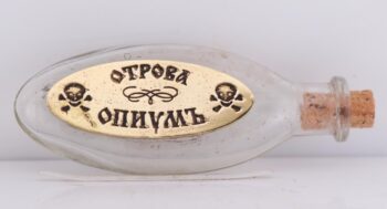 RARE Antique Victorian Era Apothecary Poison Bottle – Opium -Skull Warning Tag