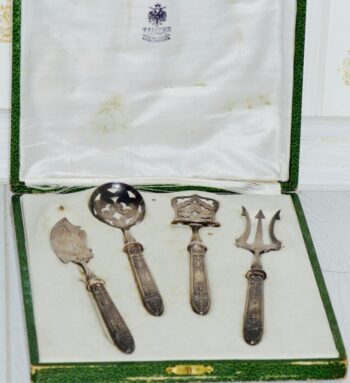 Museum-Grade Antique Presentation Faberge Silver Serving Set & Monogrammed Box