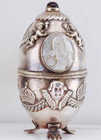 Antique Imperial Ovchinnikov Silver Orthodox Easter Egg c1890 Carved