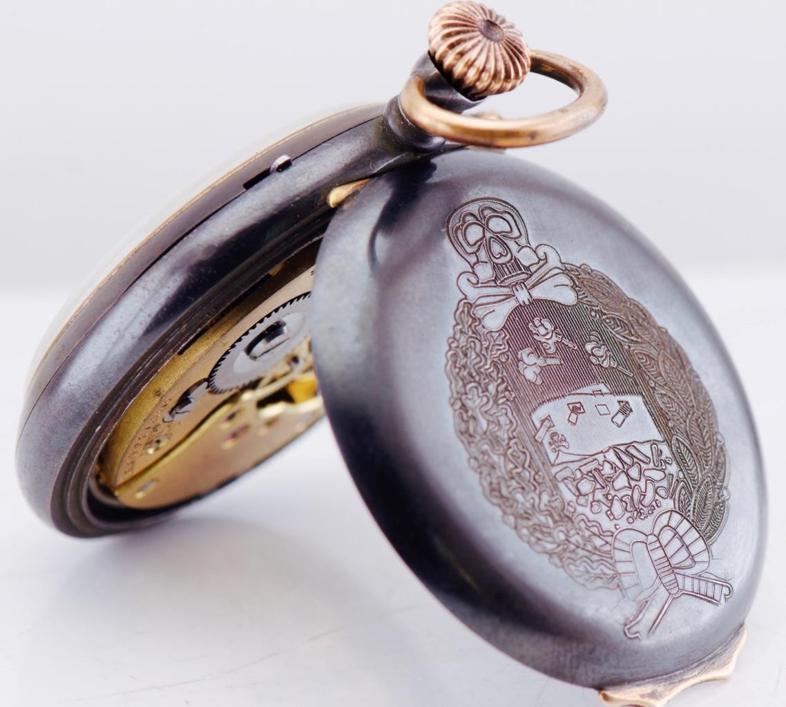 RARE WWI German Army Tank Brigade Officer Award Alarm Pocket Watch | Totenkopf