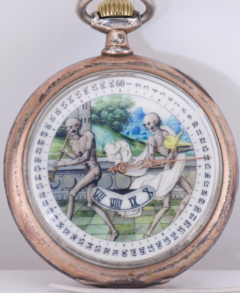 Antique Late 19th C. Memento Mori Solid 800 Silver Pocket Watch – Jump Hour Dial