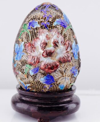 EXQUISITE Antique Sterling Silver Filigree & Enamel Easter Egg – 88mm-c1800's
