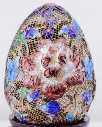EXQUISITE Antique Sterling Silver Filigree & Enamel Easter Egg – 88mm-c1800's