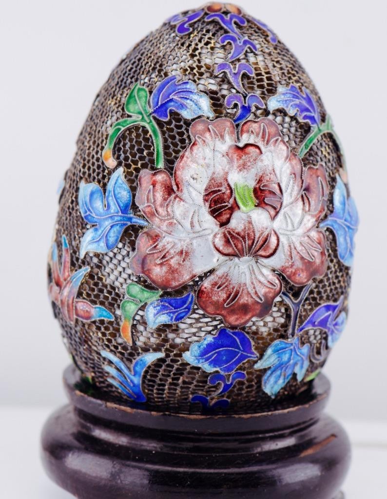 EXQUISITE Antique Sterling Silver Filigree & Enamel Easter Egg – 88mm-c1800's