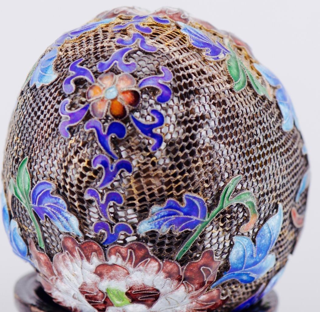 EXQUISITE Antique Sterling Silver Filigree & Enamel Easter Egg – 88mm-c1800's