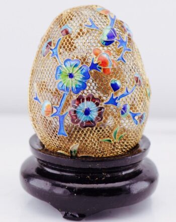 Antique 18k Gold Plated Silver Filigree & Cloisonné Enamel Easter Egg c1800's