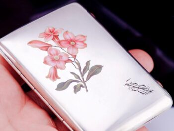 Antiqu Faberge Silver Hand Painted Enamel Cigarette Case c1906 RARE