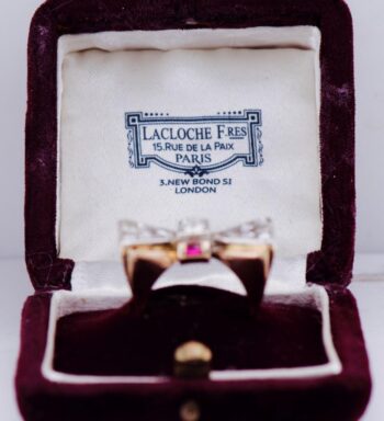 Lacloche Frères Knot Ring Antique Art Deco 18K Gold c1930s 1ct Diamond & Ruby