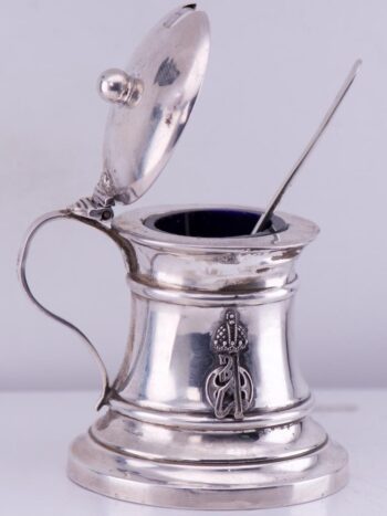 Antique Faberge Silver Cobalt Blue Crystal Caviar/Mustard Holder/ Royal Monogram