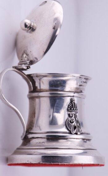 Antique Faberge Silver Cobalt Blue Crystal Caviar/Mustard Holder/ Royal Monogram