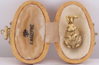 Antique FABERGE Easter Egg Rabbit Pendant 18k Gold Plated Silver c1898 Tsar Era