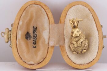 Antique FABERGE Easter Egg Rabbit Pendant 18k Gold Plated Silver c1898 Tsar Era