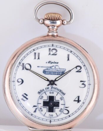 ALPINA Glashütte Silver Chronometer Pocket Watch German Tank Brigade c1940's