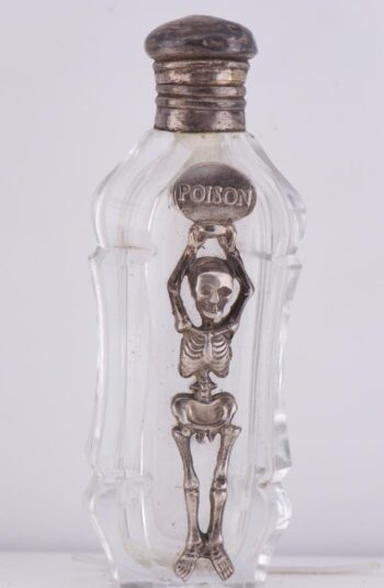 Antique Victorian Doctor's Poison Bottle – Clear Faceted Glass & Silver Skeleton