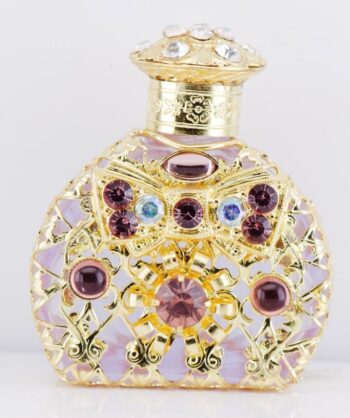 Rare Antique 18k Gold Plated Jeweled Perfume Bottle | Amethyst Glass & Stones