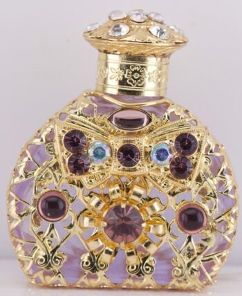 Rare Antique 18k Gold Plated Jeweled Perfume Bottle | Amethyst Glass & Stones