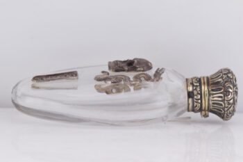 Antique Victorian Glass Morphine Poison Empty Bottle –Applied Silver Skull Snake