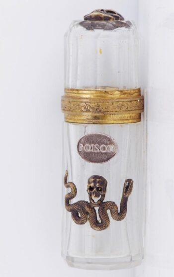 Antique Victorian Doctor's Poison Bottle – Silver/Gilt Mounts Glass Skull Cap