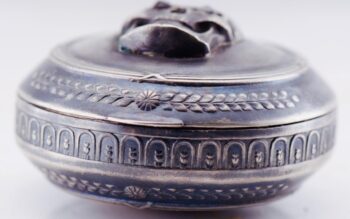 RARE 19th C. Victorian Silver Memento Mori Skull Poison / Pill Box with Garnets