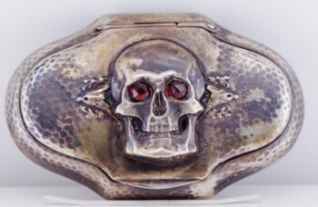 RARE Antique Victorian Silver & Garnet Skull Memento Mori Poison Pill Box 65mm