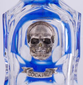 Antique Victorian Cocaine Poison Bottle – Cobalt Blue Cut Glass, Silver Skull