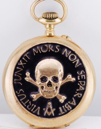 RARE Antique 1890s Masonic Memento Mori Skull Pocket Watch 18k Gilt Silver Paris