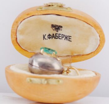 Antique Imperial Fabergé Silver 18k Gold Easter Egg Locket ( Pill Box) Pendant