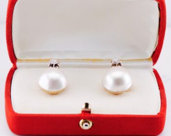Vintage Mikimoto 15.7mm South Sea Pearl & 0.60ctw Diamond 18K Gold Earrings