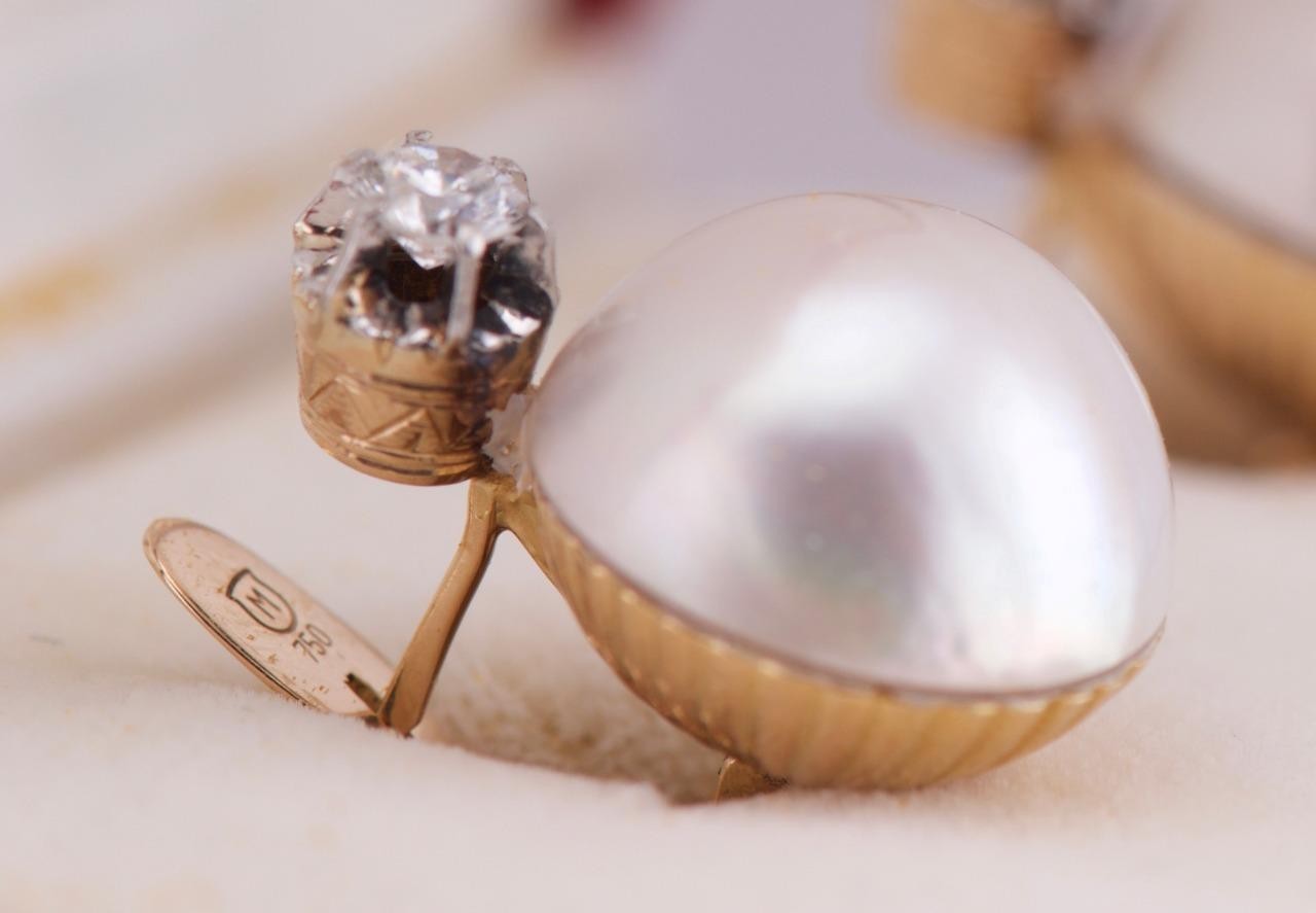 Vintage Mikimoto 15.7mm South Sea Pearl & 0.60ctw Diamond 18K Gold Earrings