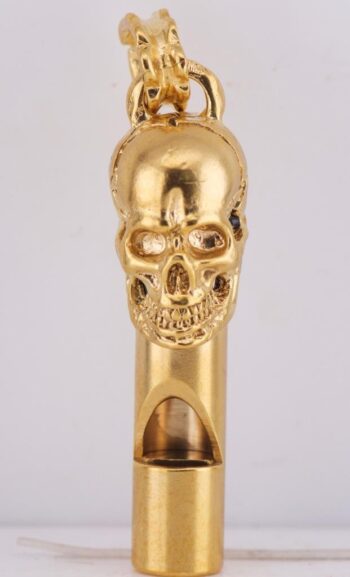 Rare Antique 19th Century Memento Mori Skull Whistle Pendant | 18k Gold Plated |