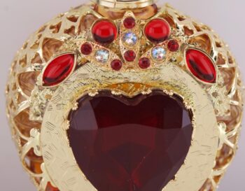 Rare Antique Caged Glass Perfume Bottle | 18k Gold Plate & Red Heart Paste Stone