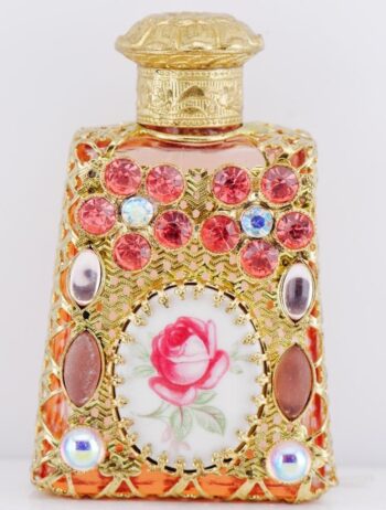 Rare Antique 18k Gold Plated Jeweled Perfume Bottle | Paste Stones & Rose Plaque