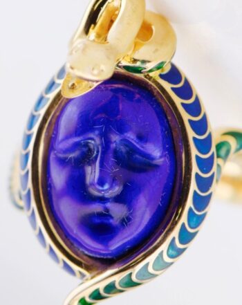 Antique Art Nouveau LALIQUE 18k Solid Gold Enamel Medusa Serpent Ring 15.4g