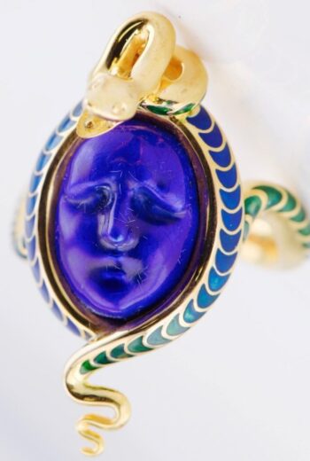Antique Art Nouveau LALIQUE 18k Solid Gold Enamel Medusa Serpent Ring 15.4g