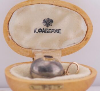 Antique Imperial Faberge Silver 14k Gold Easter Egg Locket ( Pill Box) Pendant