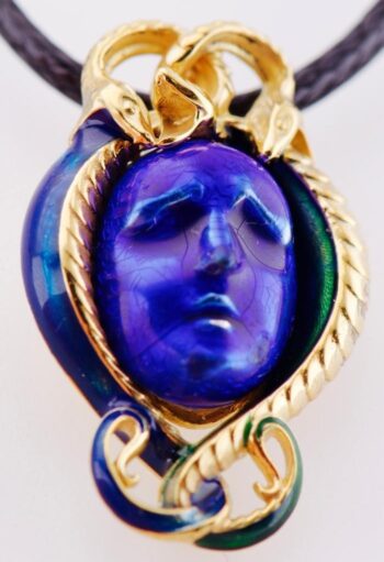 Antique French Art-Nouveau Lalique Medusa Snakes Pendant 18k Gold & Enamel c1900