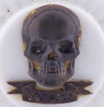 RARE Antique Victorian Milk Glass Cocaine Poison Bottle – Skull Warning Tag