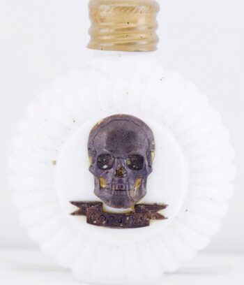 RARE Antique Victorian Milk Glass Cocaine Poison Bottle – Skull Warning Tag