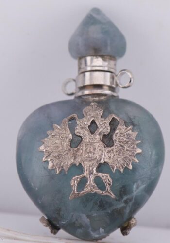 Rare Antique Imperial Agate Perfume Bottle | Silver Empress Maria Monogram