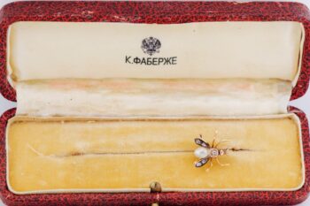 RARE Antique Faberge 14K Gold & Silver Insect Tie Pin Brooch c1890 Original Box