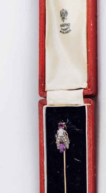 RARE Antique Faberge 14K Gold & Silver Insect Tie Pin Brooch c1890 Original Box
