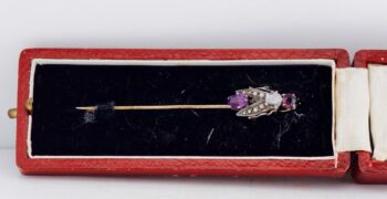 RARE Antique Faberge 14K Gold & Silver Insect Tie Pin Brooch c1890 Original Box